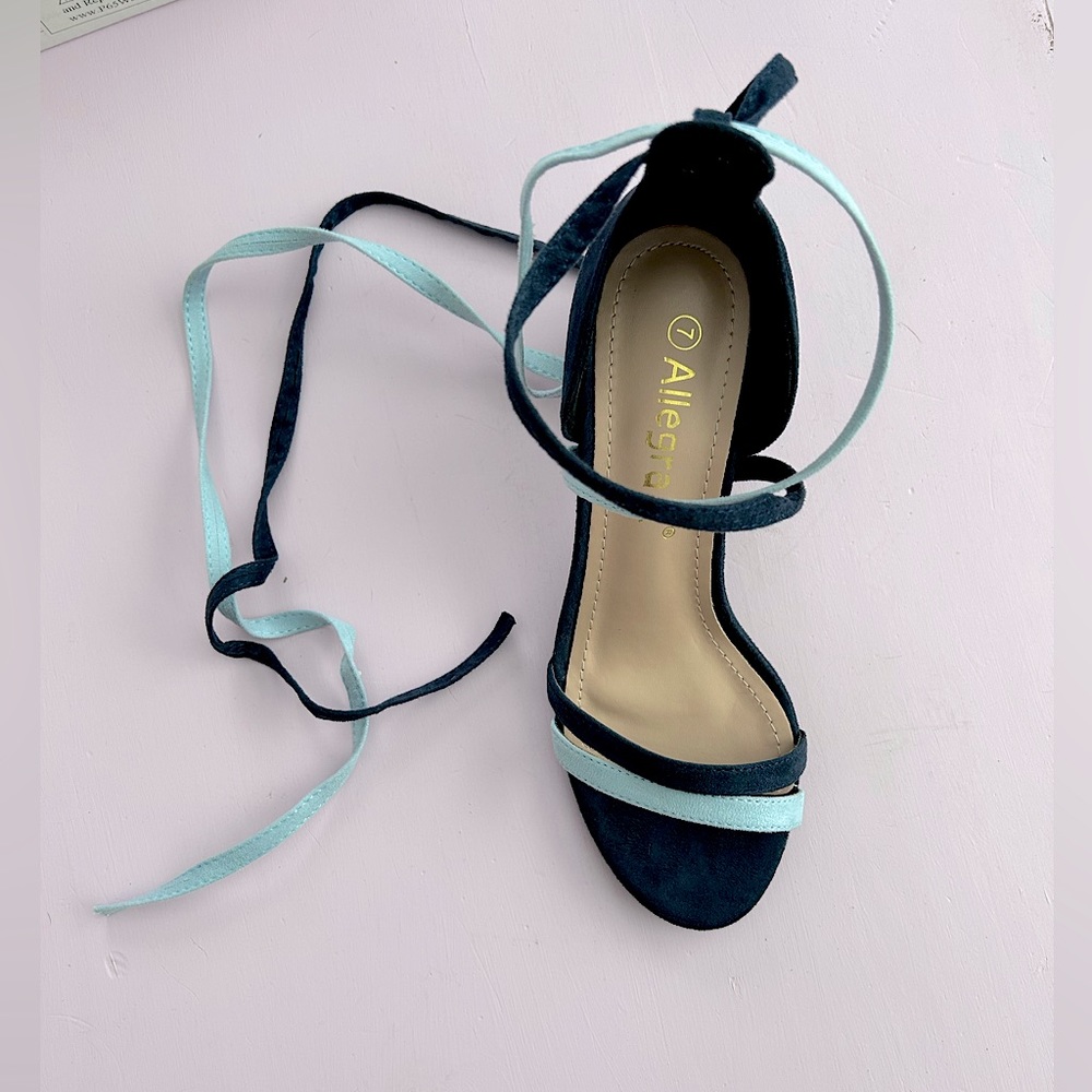 7 Allegra K Women’s Open Toe Lace Up Heels, Two-Toned (Navy and Light Blue)